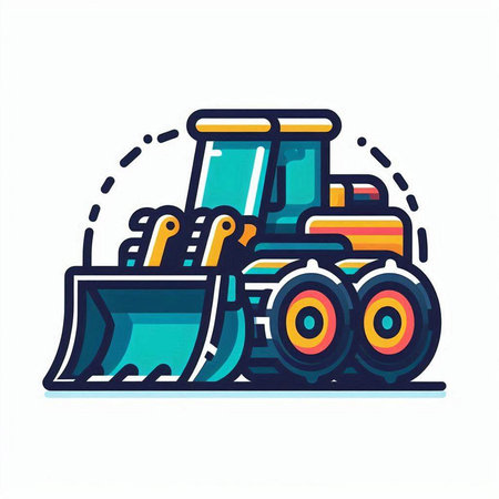 Tractor icon. Heavy duty construction equipment. Vector illustration in flat styleのイラスト素材