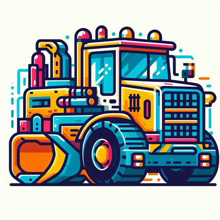 Bulldozer, heavy duty construction equipment. Colorful vector illustrationのイラスト素材
