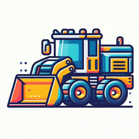 Bulldozer icon. Vector illustration of bulldozer in flat style.のイラスト素材