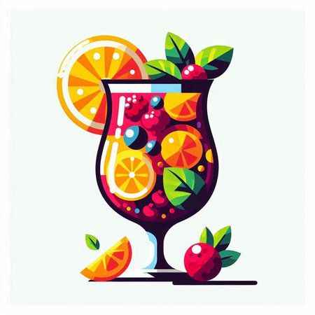 Fruit cocktail with orange, cranberry and lime. Vector illustration.のイラスト素材