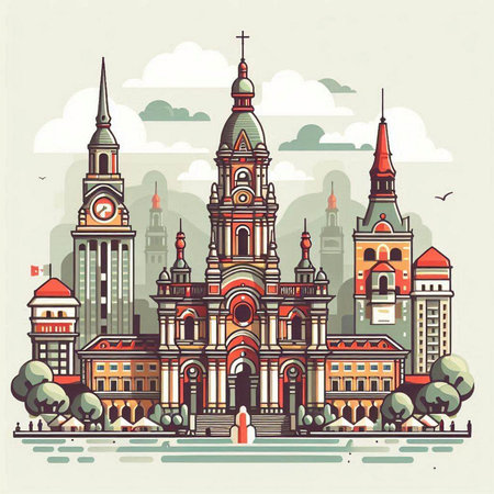 Church of St. Francis of Assisi in Budapest, Hungary. Vector illustrationのイラスト素材