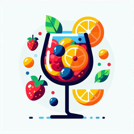 Cocktail with fruits and berries. Vector illustration in flat styleのイラスト素材