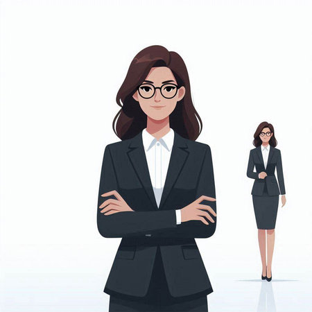 Businesswoman and businesswoman standing with arms crossed. Vector illustration.のイラスト素材