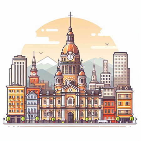 Santiago de Compostela Cathedral, Chile. Vector illustrationのイラスト素材