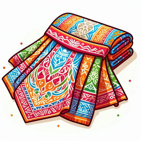 Illustration of a hand-drawn scarf with tribal ornamentsのイラスト素材