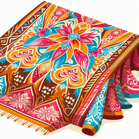 Vector illustration of hand-drawing ethnic carpet on white background.のイラスト素材