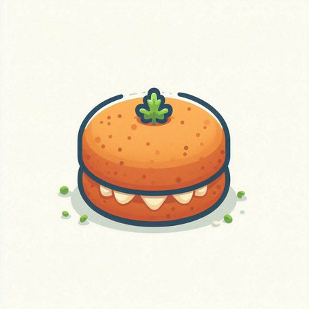 Illustration of a hamburger with a smile on a white backgroundのイラスト素材