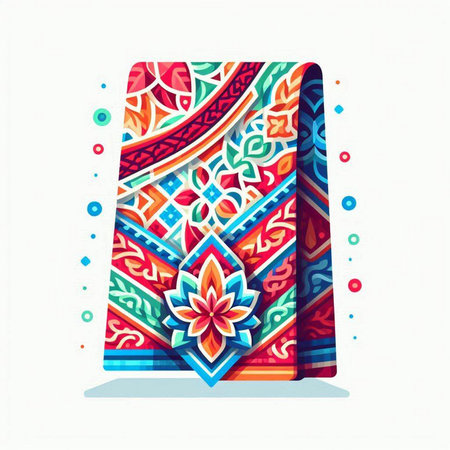 Colorful vector illustration of a gift box with a floral pattern.のイラスト素材