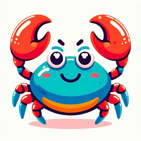 Cute cartoon blue crab character. Vector illustration of a sea animalのイラスト素材