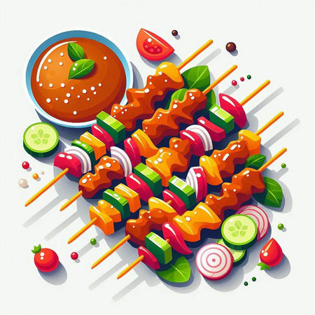 Shish kebab on skewers with vegetables. Vector illustration.のイラスト素材