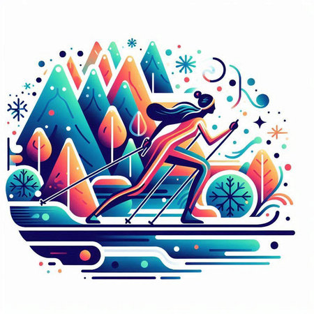 Skiing in the mountains. Vector illustration for your design.のイラスト素材