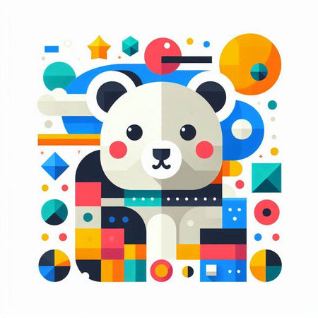 Cute panda bear with colorful geometric pattern. Vector illustration.のイラスト素材