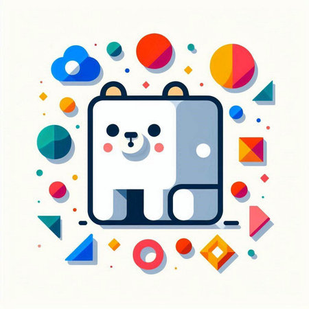 Polar bear with abstract geometric background. Colorful vector illustration.のイラスト素材