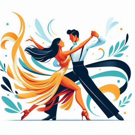 Couple dancing tango. Vector illustration of tango dancers.のイラスト素材