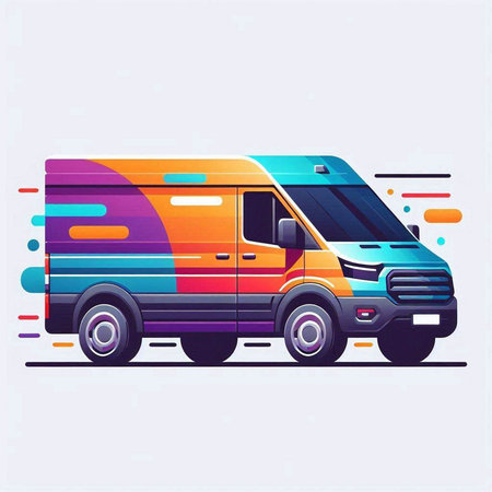 Colorful van vector illustration in flat style. Auto delivery concept.のイラスト素材