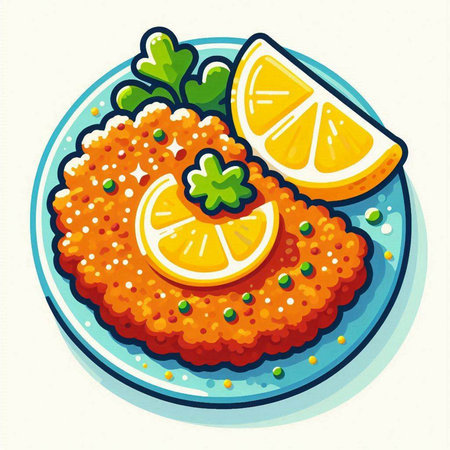 Breaded fish with lemon and parsley. Vector illustration.のイラスト素材