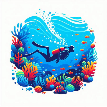 Scuba diving in the sea. Underwater life. Vector illustration.のイラスト素材