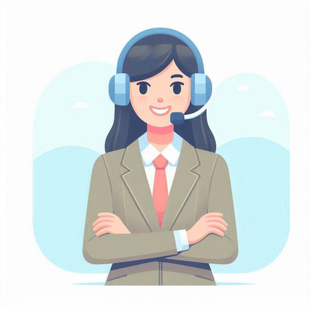 Call center operator with headset. Vector illustration in flat cartoon style.のイラスト素材