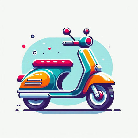 Retro scooter. Colorful vector illustration on white background.のイラスト素材
