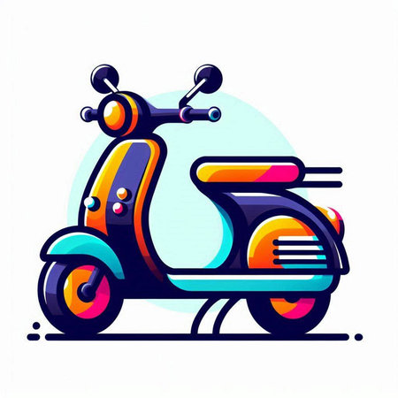 Colorful scooter on white background. Vector illustration in flat style.のイラスト素材