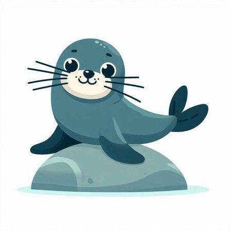 Cute seal on the rock. Vector illustration isolated on white background.のイラスト素材