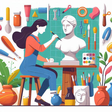 Painting art studio. Art and craft tools. Vector illustration.のイラスト素材