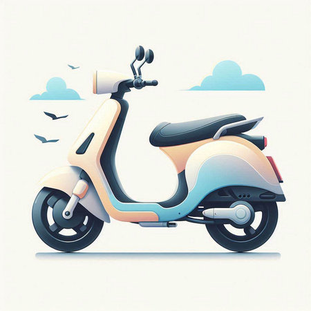 Modern scooter on a white background with clouds. Vector illustration.のイラスト素材