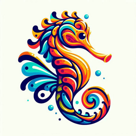 Hippocampus. Colorful sea horse on white background.のイラスト素材
