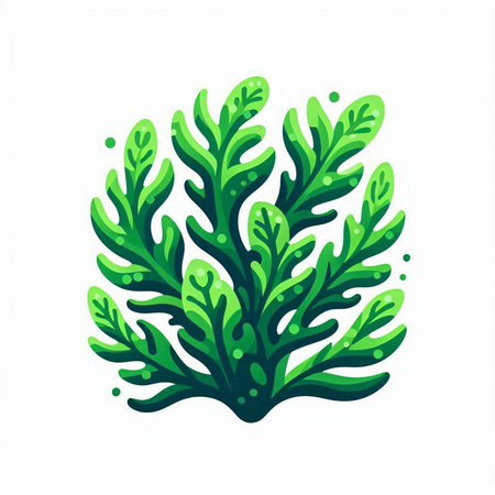 Green seaweed isolated on white background. Vector illustration in cartoon style.のイラスト素材