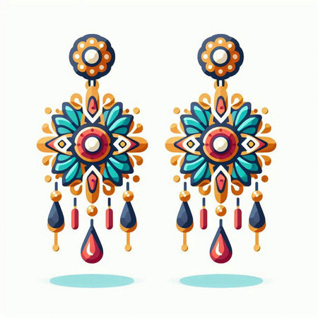 Illustration of earrings with ethnic ornaments on white backgroundのイラスト素材