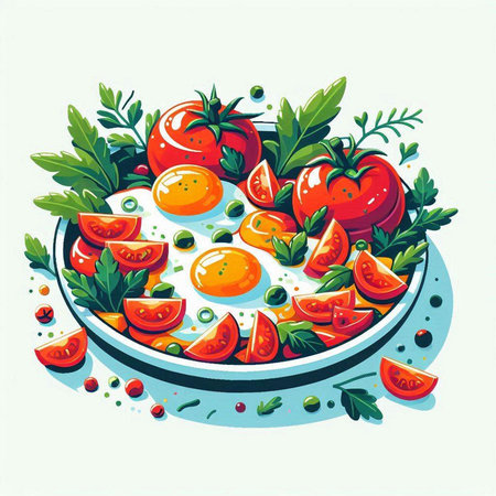 Tomato salad with parsley and olive oil. Vector illustration.のイラスト素材