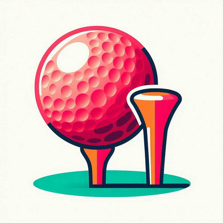 Golf ball and tee on a green field. Vector illustration.のイラスト素材