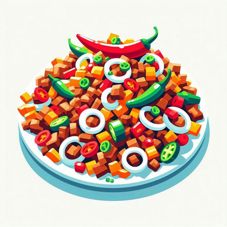 Mexican food vector illustration, traditional mexican dish, hot chili peppers and guacamoleのイラスト素材