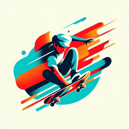 Skateboarder riding on a colorful background. Vector illustration.のイラスト素材