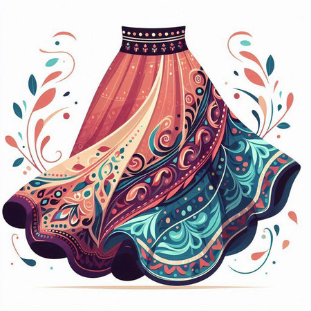Illustration of a skirt with paisley pattern on a white backgroundのイラスト素材