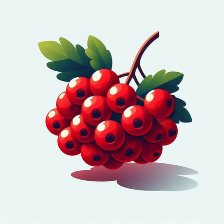 Vector illustration of a bunch of red rowan berries with green leavesのイラスト素材