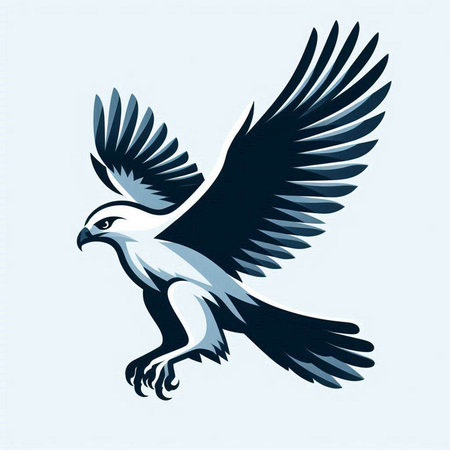 Illustration of a flying eagle on a blue background. Vector illustration.のイラスト素材