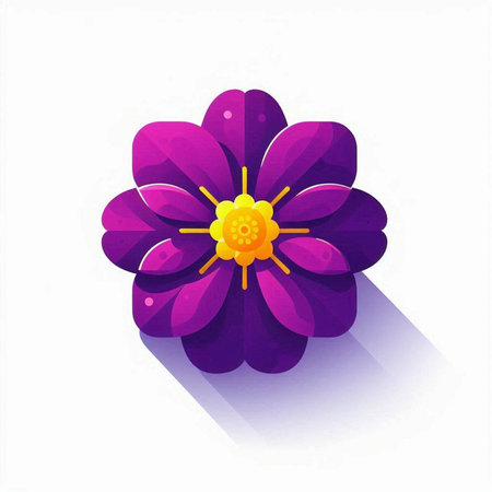 Purple flower with long shadow on white background. Vector illustration.のイラスト素材