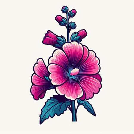 Hollyhock flower vector illustration. Hand drawn design element.のイラスト素材
