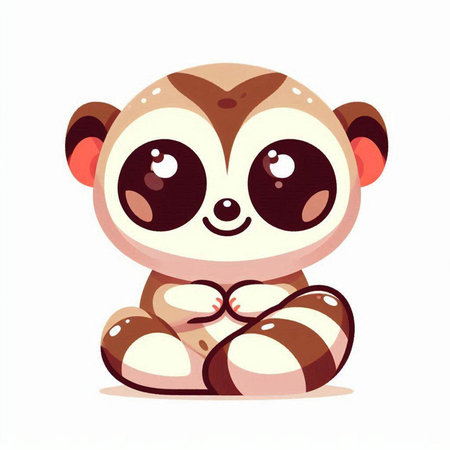 Cute cartoon lemur sitting on white background. Vector illustration.のイラスト素材