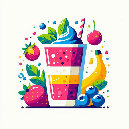 Colorful smoothie with fruits and berries in flat style, vector illustrationのイラスト素材