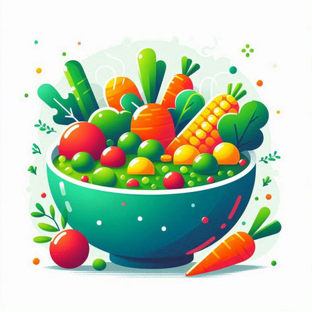 Vegetable salad in a bowl. Healthy food. Vector illustration.のイラスト素材