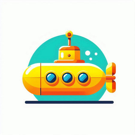 Cartoon submarine. Vector illustration of a yellow submarine on a white background.のイラスト素材