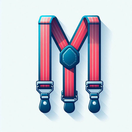 Alphabet letter M with leather belt and buckle. Vector illustration.のイラスト素材
