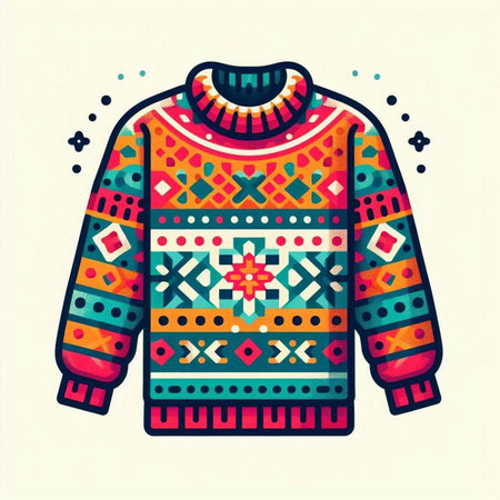 Vector illustration of a warm knitted sweater with a pattern in the style of folk art.のイラスト素材