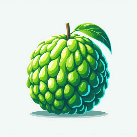 Custard apple isolated on white background. Vector illustration in cartoon style.のイラスト素材