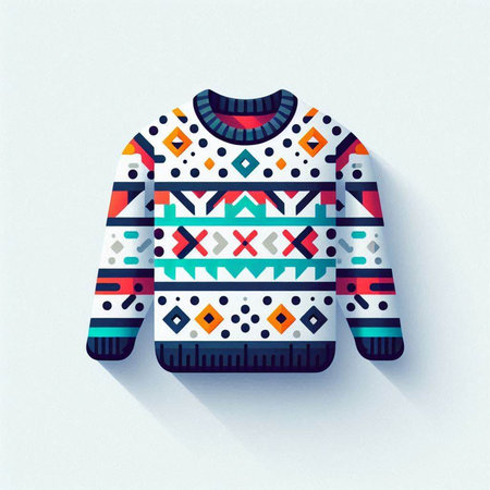 Winter sweater with colorful geometric pattern on white background. Vector illustration.のイラスト素材