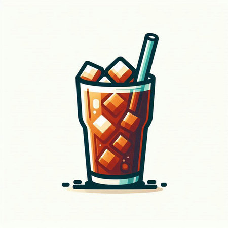 Cocktail with ice cubes and straw. Vector illustration in cartoon style.のイラスト素材