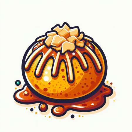 Piece of cake with caramel glaze on white background, vector illustrationのイラスト素材