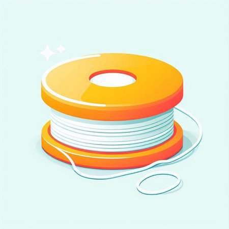 Illustration of an orange coil of cable with a blue background.のイラスト素材